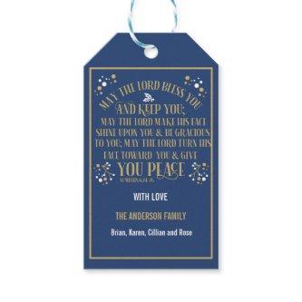 Gold blue Christmas Blessing Numbers 6:24-26 Gift Tags
