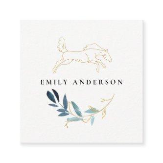 Gold Blue Foliage Horse Watercolor Professional Square