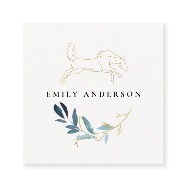 Gold Blue Foliage Horse Watercolor Professional Square