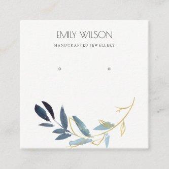 GOLD BLUE FOLIAGE WATERCOLOR EARRING DISPLAY LOGO SQUARE