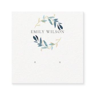 GOLD BLUE FOLIAGE WATERCOLOR EARRING DISPLAY LOGO SQUARE