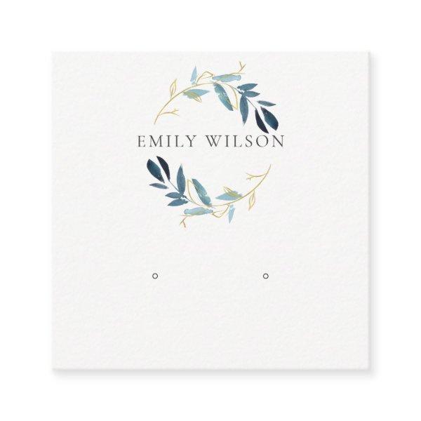 GOLD BLUE FOLIAGE WATERCOLOR EARRING DISPLAY LOGO SQUARE