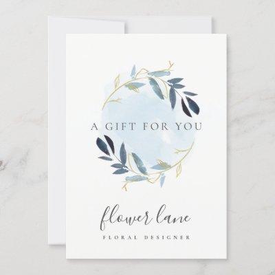 GOLD BLUE FOLIAGE WREATH GIFT CERTIFICATE CARD