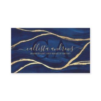 Gold Blue Marble Signature Script Makeup Hair Busi