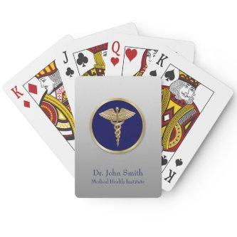 Gold Blue Professional Medical Caduceus Poker Cards