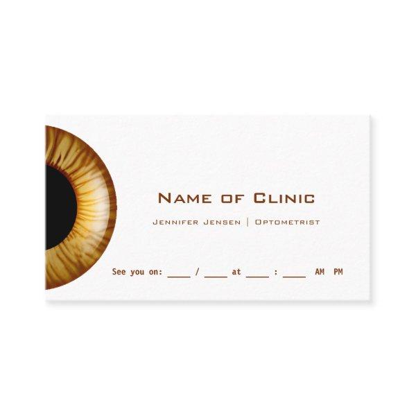Gold Brown Iris Eye Exam Reminder Appointment Card
