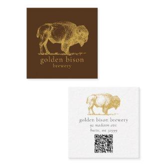 Gold Buffalo QR Code Brown Square Biz Card