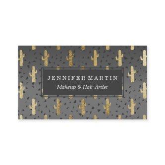 Gold Cactus on Modern Chic Geo Triangles Gradient