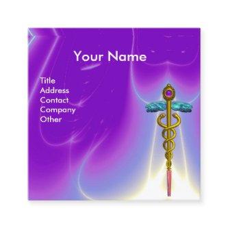 GOLD CADUCEUS,DOCTOR,MEDICAL SERVICE Bright Purple Square
