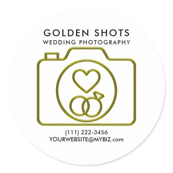 Gold Camera Heart & Wedding Rings Photography Classic Round Sticker