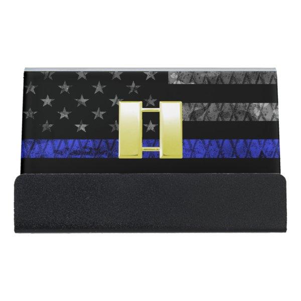 (Gold) Captain Thin Blue Line Distressed Flag Desk  Holder