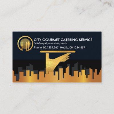 Gold City Silhouette Waiter Serving