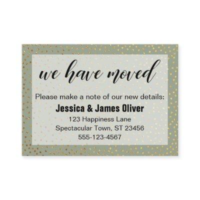 Gold Confetti & Sage We Have Moved Handout Card