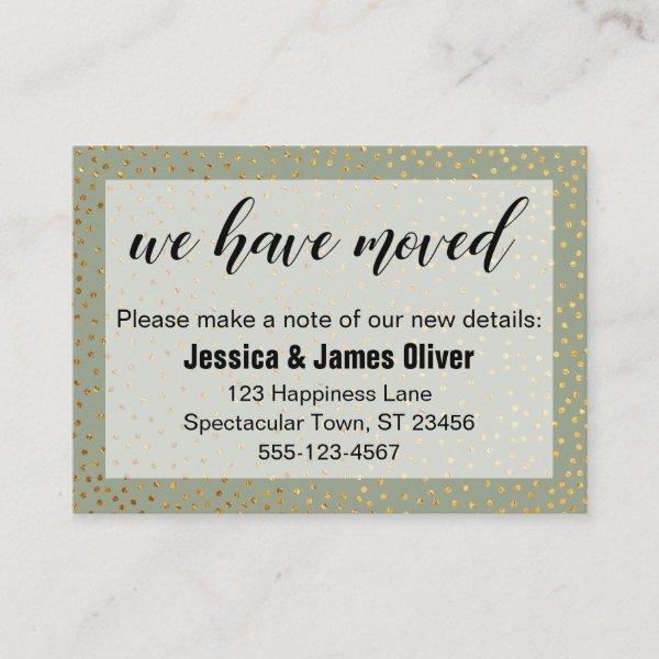 Gold Confetti & Sage We Have Moved Handout Card