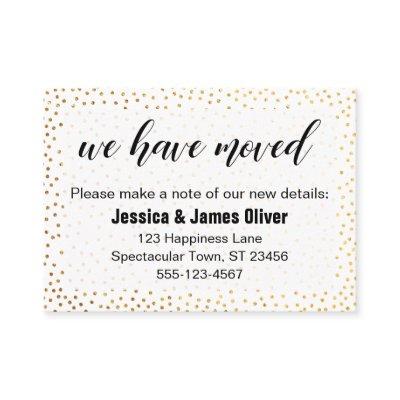 Gold Confetti & Script We Have Moved Handout Card