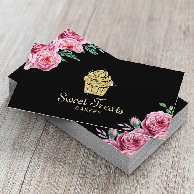 Gold Cupcake Bakery Sweet Treats Modern Floral