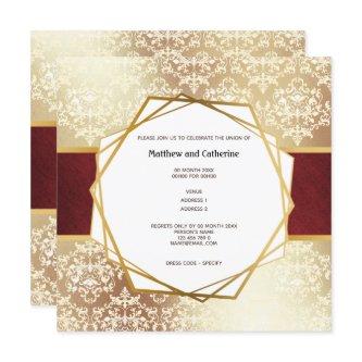 Gold damask Burgundy geometric frame formal party Invitation