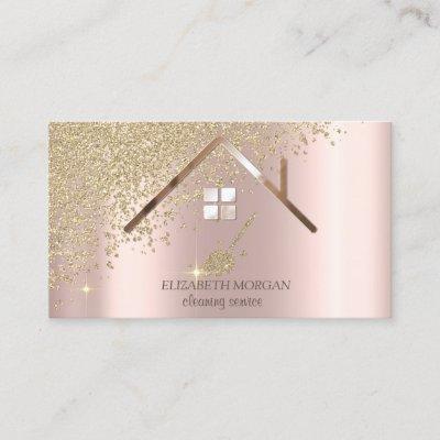 Gold Diamonds Broom Maid Cleaning House  Rose Gold