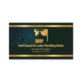 Gold Faucet Borders Blue Water Droplets Plumber