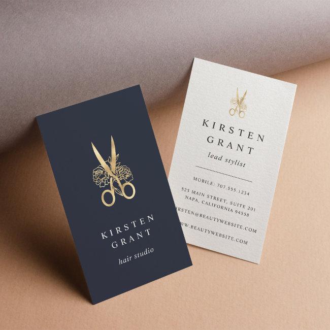 Gold Floral Scissors Logo Hairstylist
