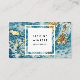 Gold foil blue marble watercolor minimal glamour