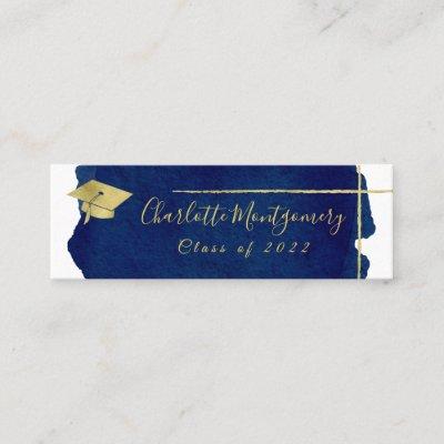Gold Foil Blue Watercolor Graduation Name Card
