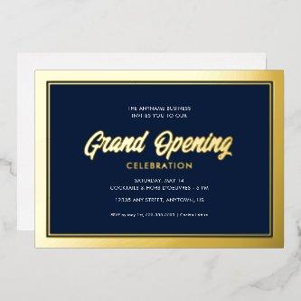 Gold Foil Calligraphy Blue Grand Opening Foil Invitation