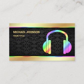Gold Foil Colorful Rainbow Headphones Music DJ