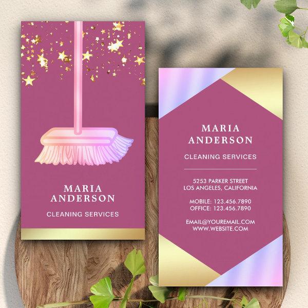 Gold Foil Confetti Pink Broom Cleaning Services