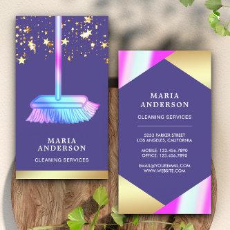 Gold Foil Confetti Purple Broom Cleaning Services