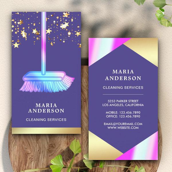 Gold Foil Confetti Purple Broom Cleaning Services