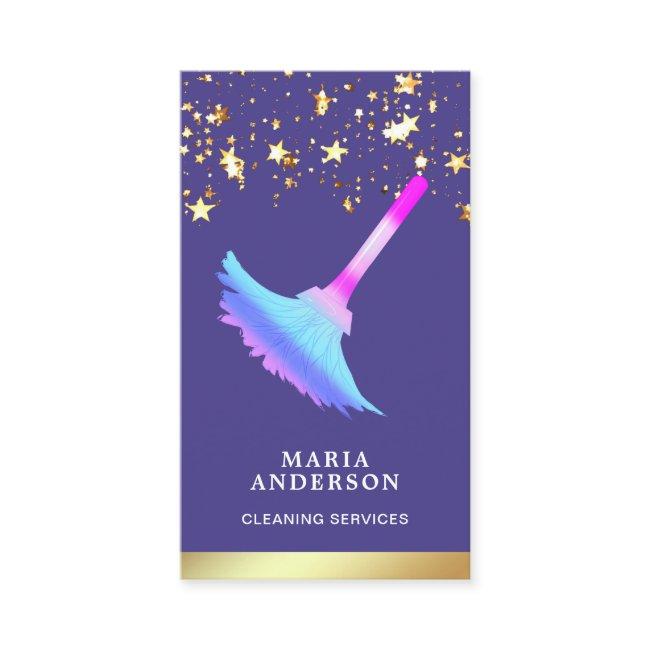 Gold Foil Confetti Purple Duster Cleaning Service