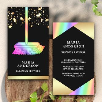 Gold Foil Confetti Rainbow Broom Cleaning Services