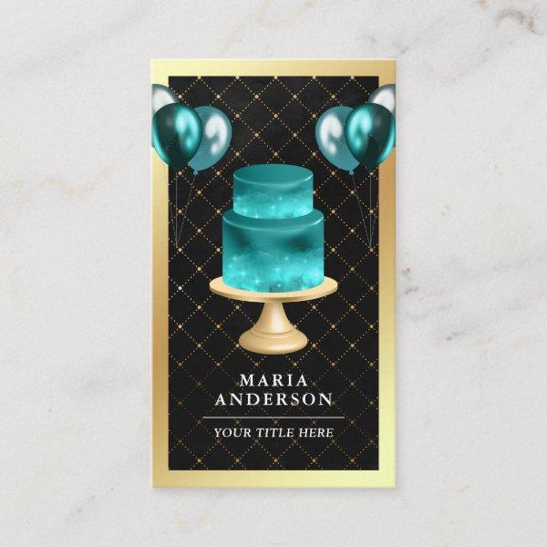 Gold Foil Galaxy Teal Cake Balloons Event Planner