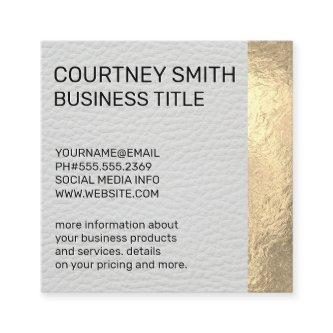 Gold Foil Metallic Trim White Leather Square
