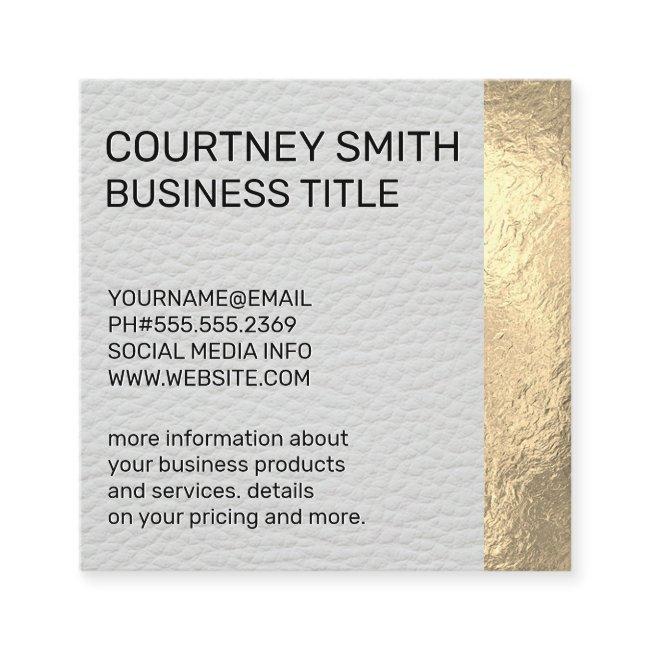 Gold Foil Metallic Trim White Leather Square