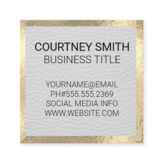 Gold Foil Metallic Trim White Leather Square