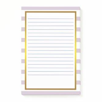 Gold Foil Pink Stripe white Lined Business Lines Post-it Notes