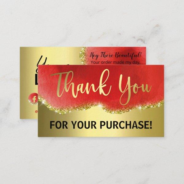 Gold Foil Red Glitter Agate Thank You Order