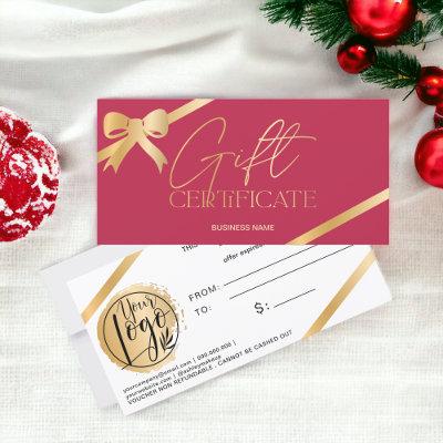 Gold foil ribbon magenta logo gift certificate