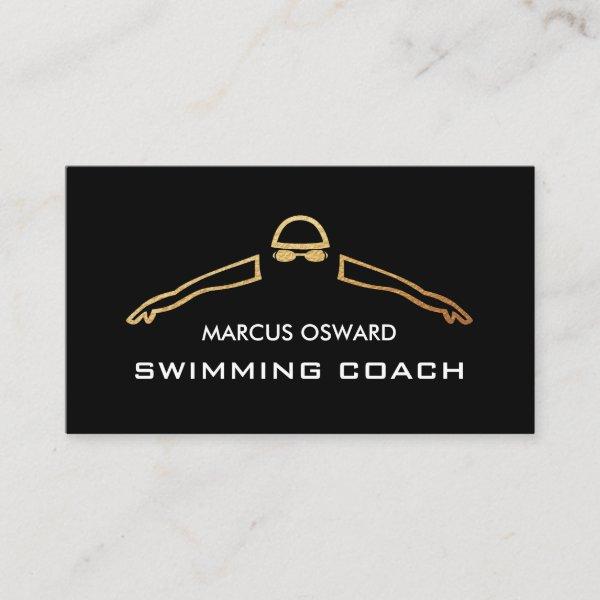 Gold Foil Swimmer Icon, Swimming Coach & Lifeguard