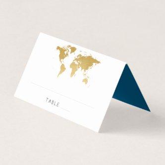 Gold Foil World Map Destination Travel Place Card