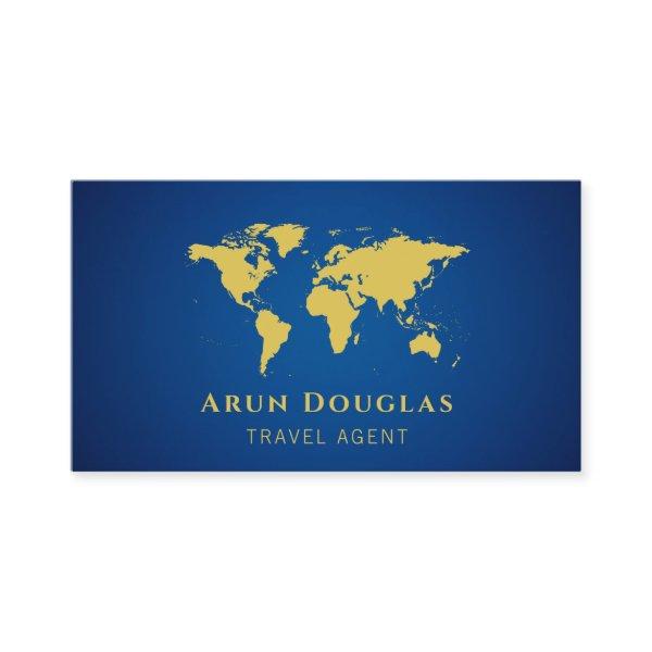 Gold Foil World Map Navy Blue Travel Agent