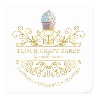Gold Frame Bakery Baker's Logo  Square Sticker