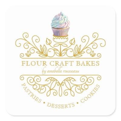 Gold Frame Bakery Baker's Logo  Square Sticker