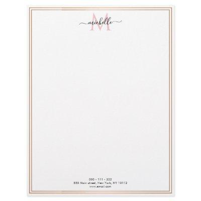 gold frame chic script monogram  letterhead