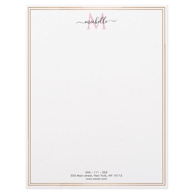gold frame chic script monogram letterhead