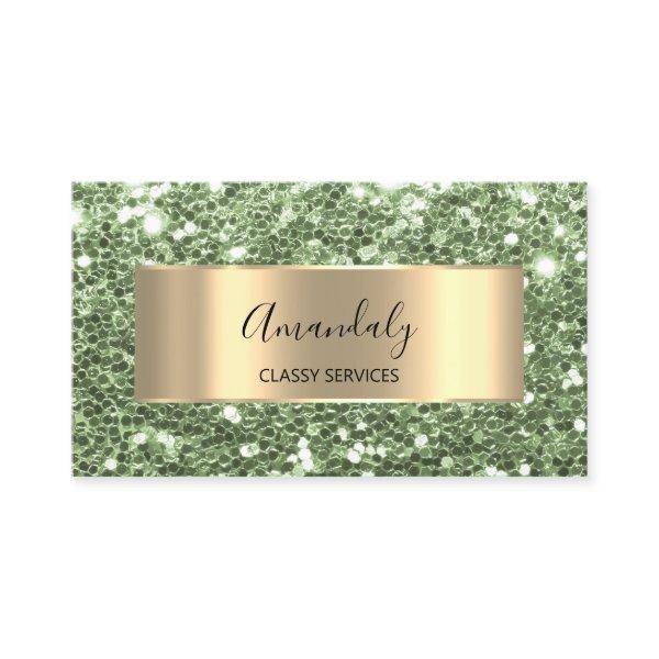 Gold Frame Glitter QR Code Logo Spring Green  Busi