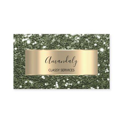 Gold Frame Glitter QRCode Logo Elegant Sage Green