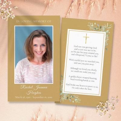 Gold Funeral Sympathy Memorial Photo Prayer Cards